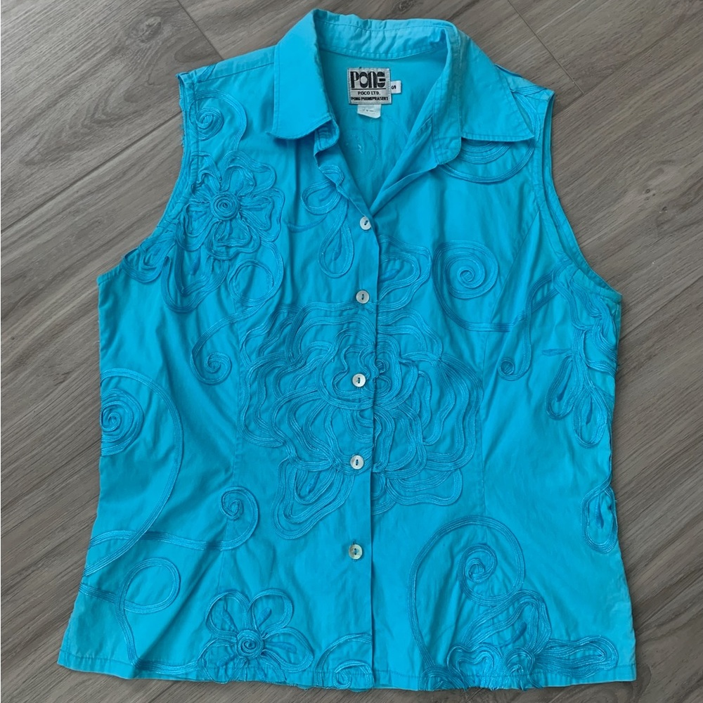 Vintage Pong Turquoise Button-Up Tank [S]